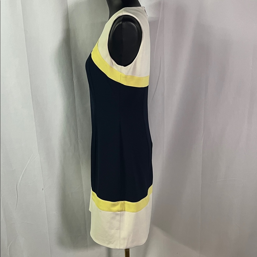 Tommy Hilfiger Navy Yellow & Beige Color Block Sleeveless Sheath Dress - Picture 2 of 16